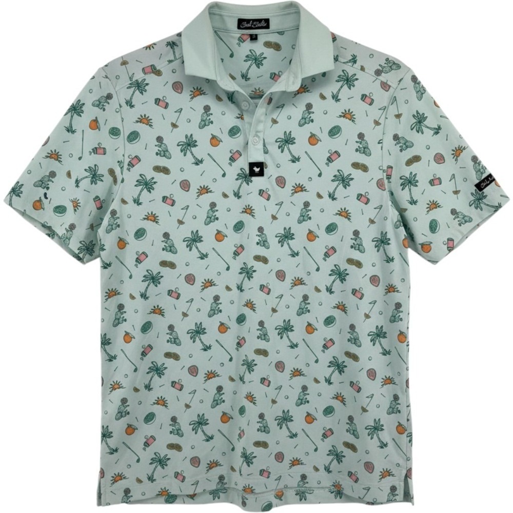 Bad Birdie Polo Shirt Mens Small Mint Green Spandex Stretch Palm Tree Golf Core